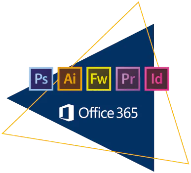 Logos representando o pacote adobe e o pacote office 365 